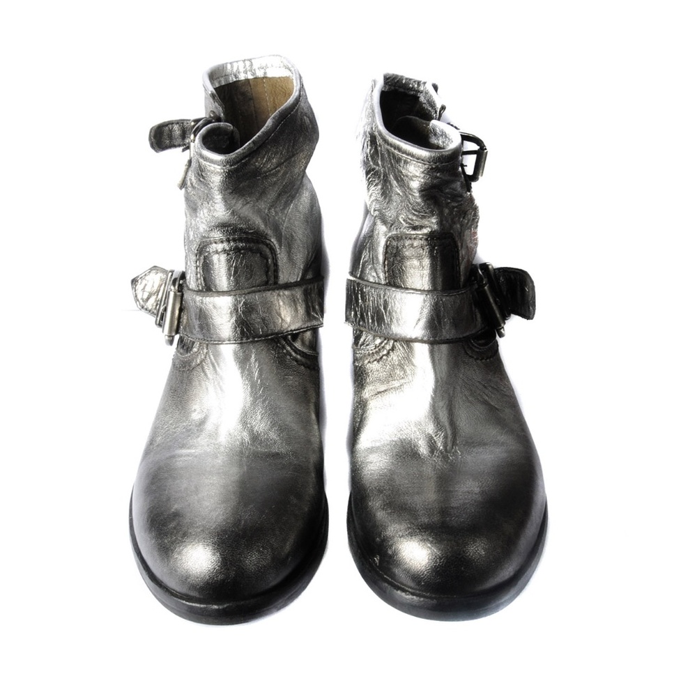 Biker inspired Ankle boots in Silver leather  NEW! - Picture 2 of 4